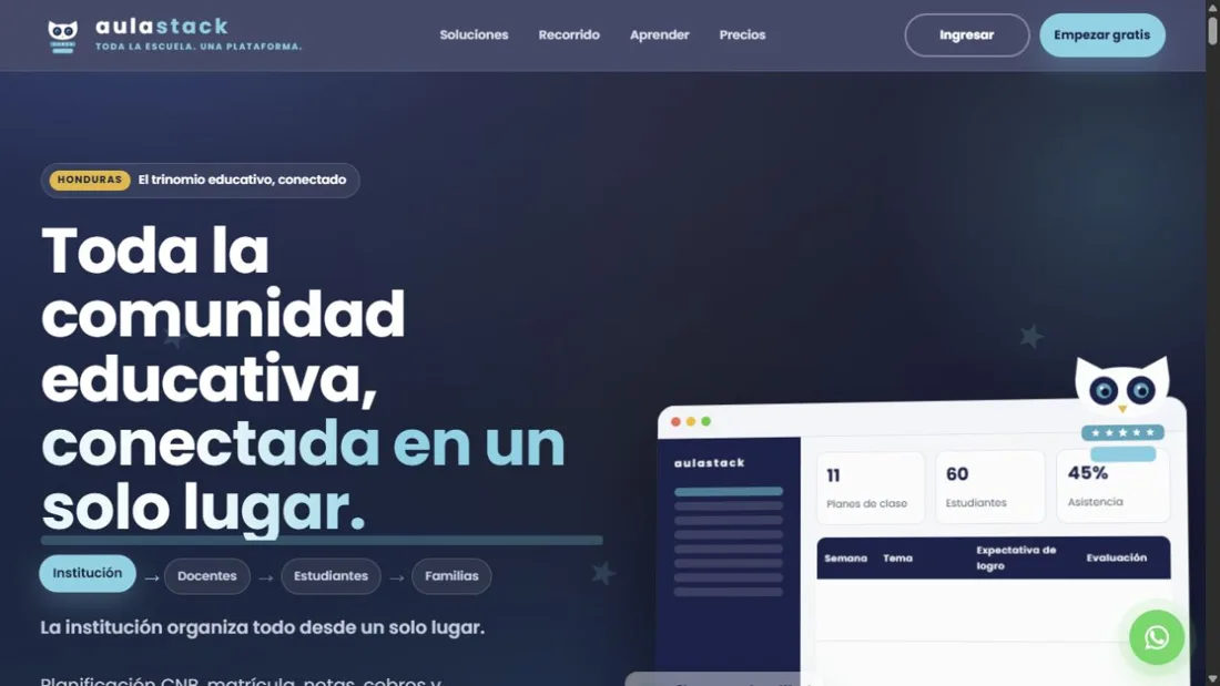 Captura del sitio web actual de Aulastack